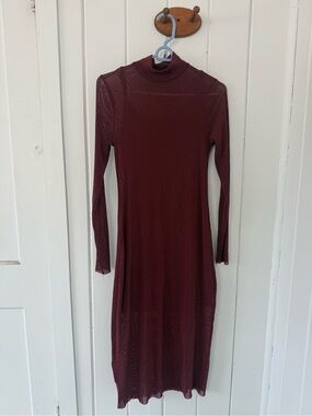 wild fable Long Sleeve Mock Neck Midi Dress - Burgundy